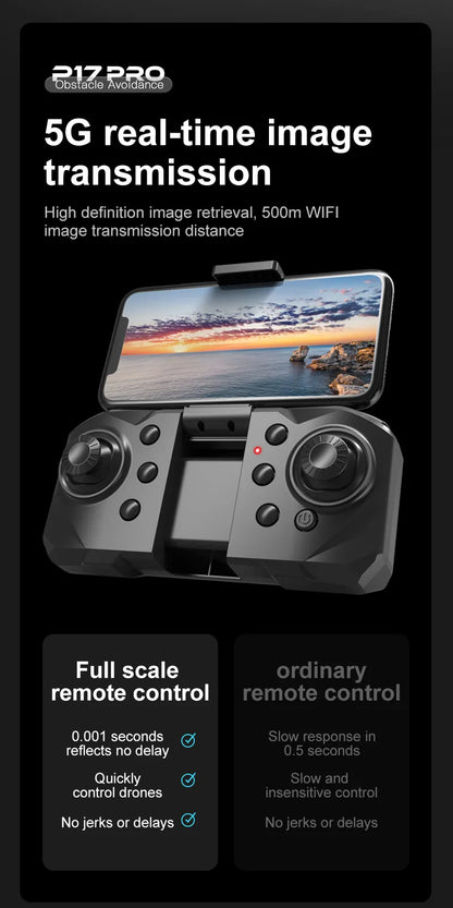 Drone P17 à retour automatique, sans balais, évitement d'obstacles, télécommande, photographie aérienne haute définition, flux optique, quadricoptère