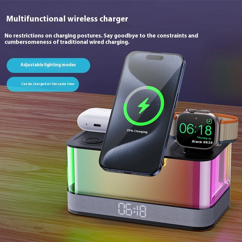 Desktop Bluetooth Speaker Clock Ambience Light Magnetic Wireless Charger