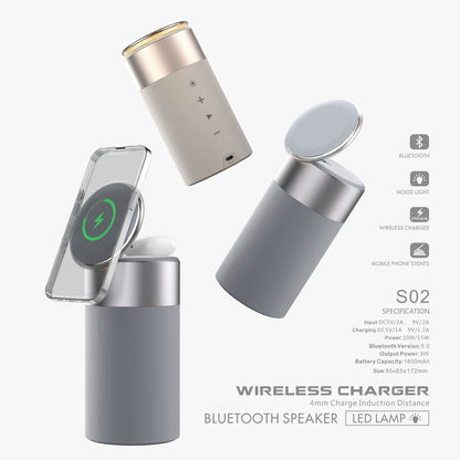 3 In 1 Multi-Function IPhone And AirPods Wireless Charger Portable Bluetooth Speaker With Touch Lamp